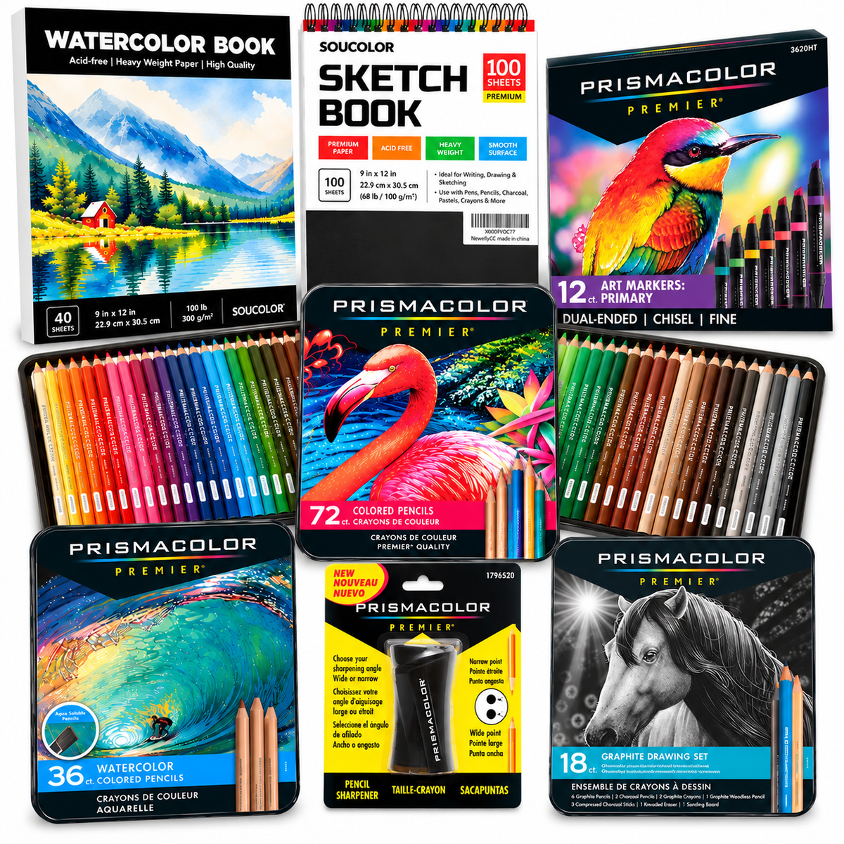 Prismacolor Premier Complete Drawing & Art Set with Colored Pencils, Markers, Graphite, Watercolor Pencils, Sketchbook & Watercolor Paper