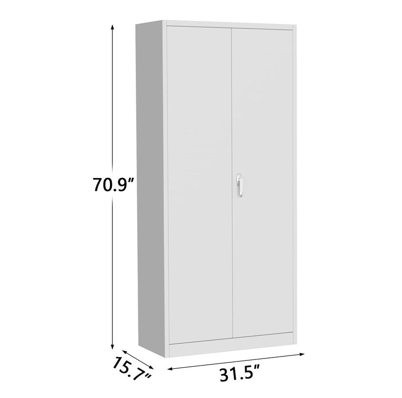 71" Tall Metal Storage Cabinet with Lock - White - with Handle