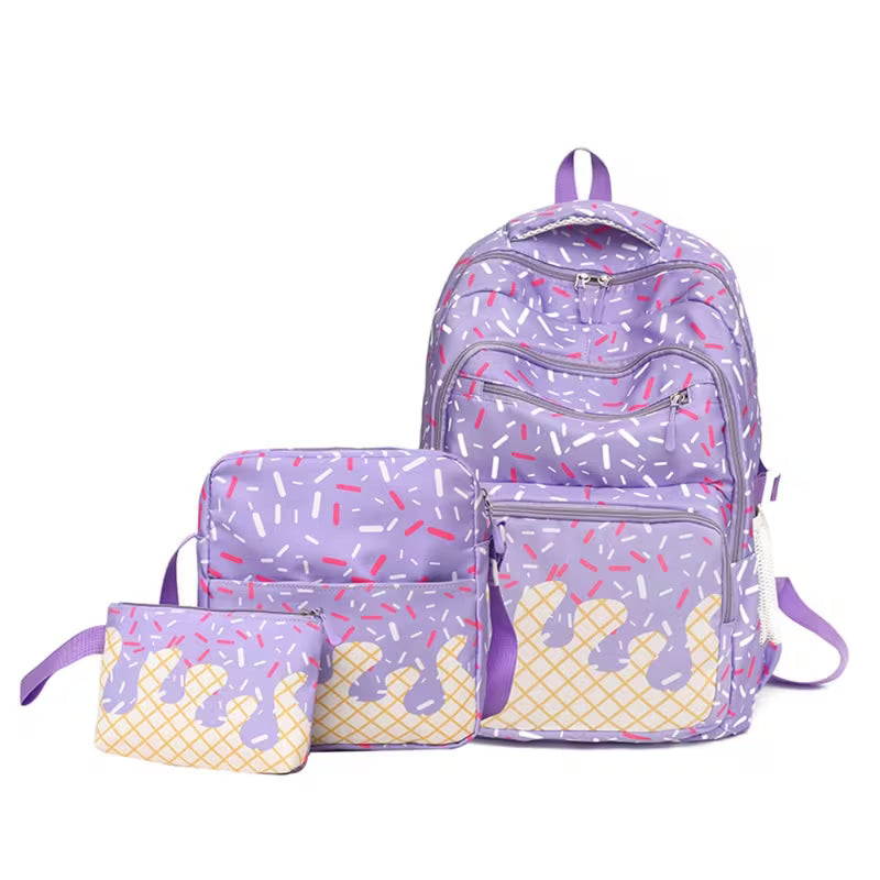 3 Piece Backpack Set with Ice Cream Design