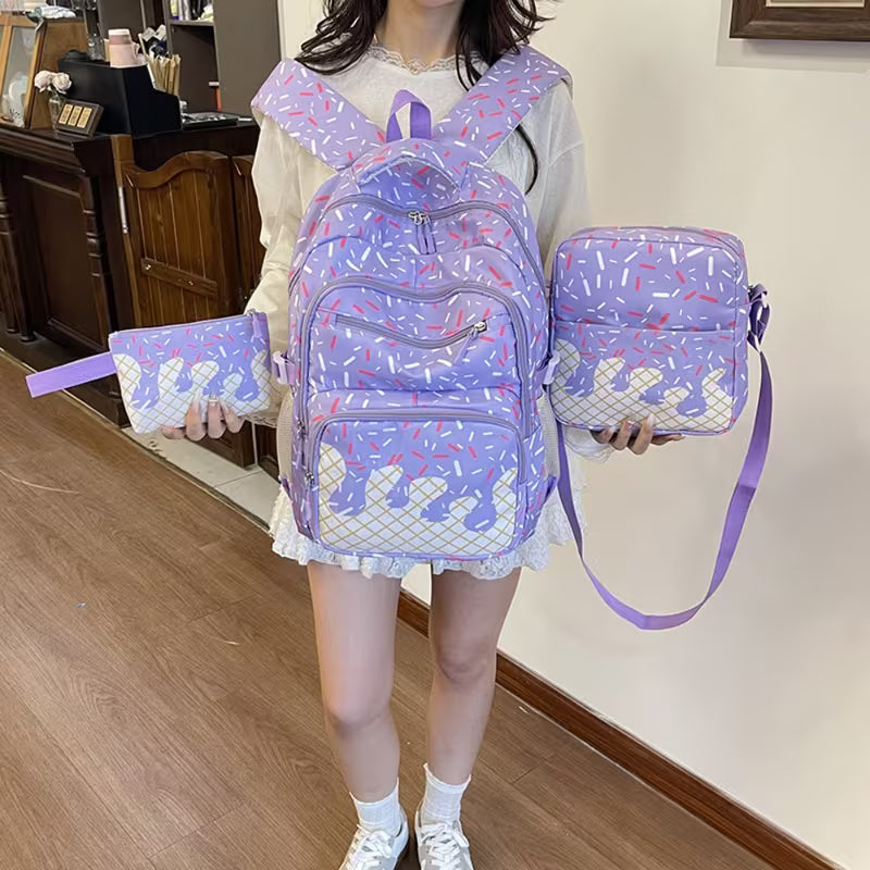 3 Piece Backpack Set with Ice Cream Design