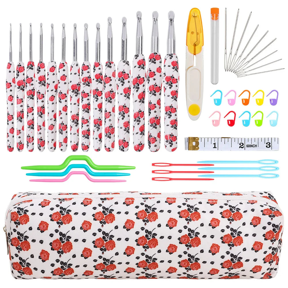 14pcs Rose Crochet Needle Kit with Case Crochet Needles for Beginners