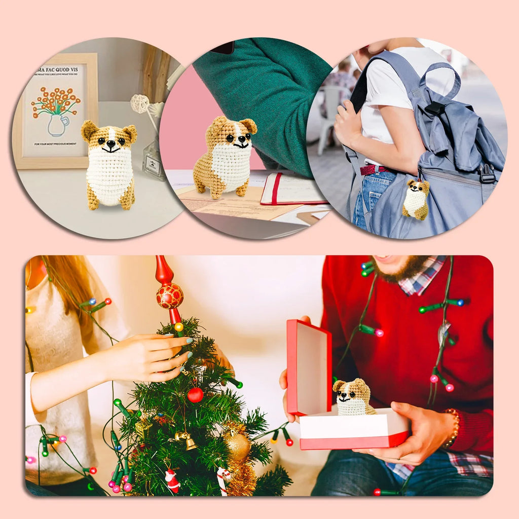Corgi Dog Starters Crochet Kit, Crocheting Kitting for Adults, Kids, DIY Craft Gifts with Crochets Yarns Hook Step-by-Step Video