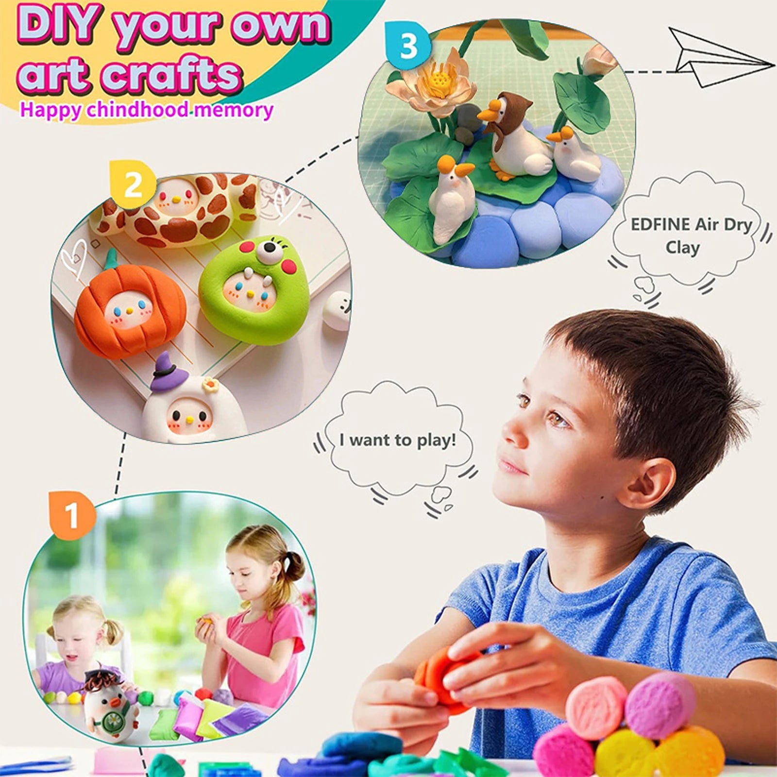 36-Color Air Dry Clay Kit with 3 Sculpting Tools - Non-Toxic Modeling Clay for Kids, No Baking Needed to Create & Keep 3D Art