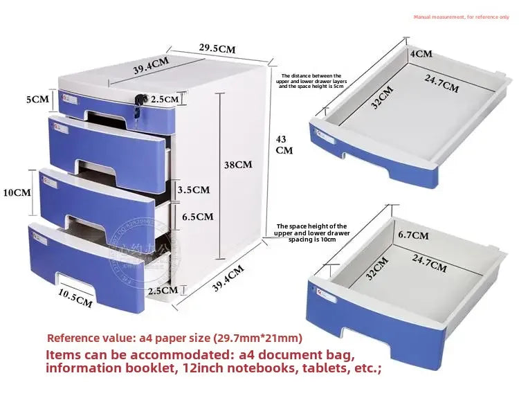 Desktop File Cabinet: A4 File Drawers with Lock, Office Receipt Storage Box, Plastic File Organizer for Desk,  Document Storage