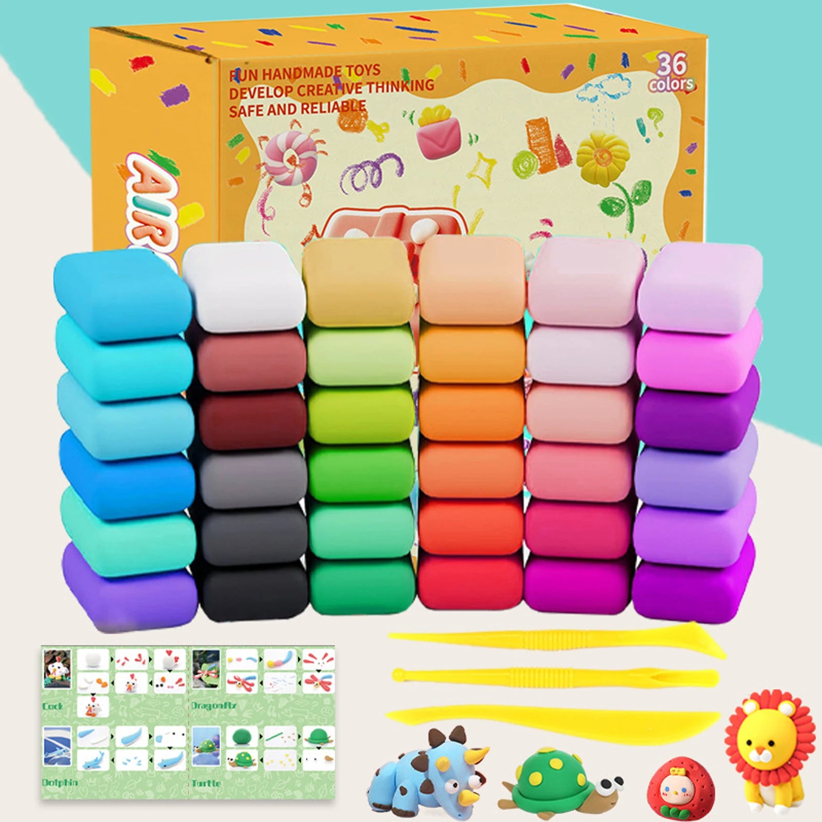 36-Color Air Dry Clay Kit with 3 Sculpting Tools - Non-Toxic Modeling Clay for Kids, No Baking Needed to Create & Keep 3D Art