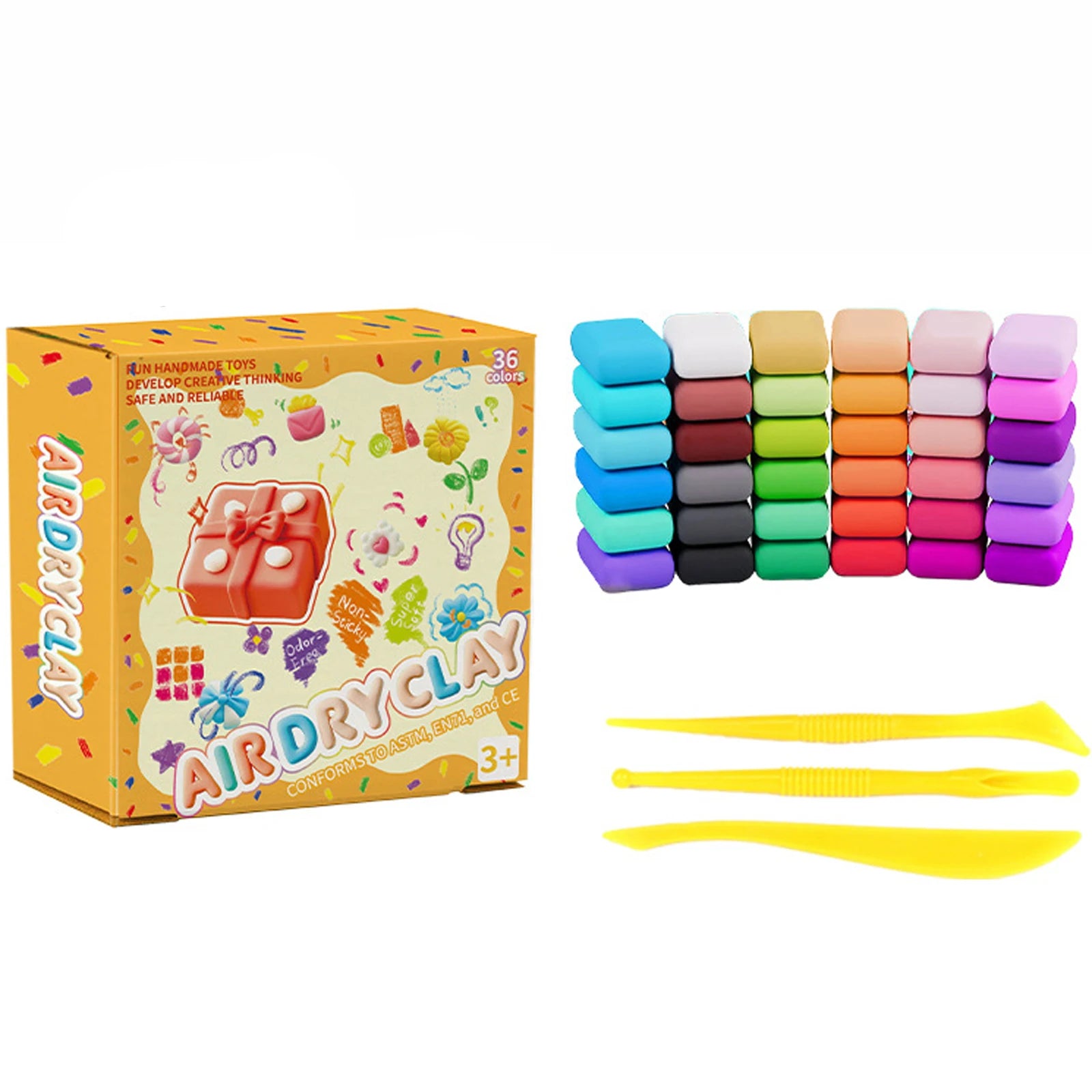 36-Color Air Dry Clay Kit with 3 Sculpting Tools - Non-Toxic Modeling Clay for Kids, No Baking Needed to Create & Keep 3D Art