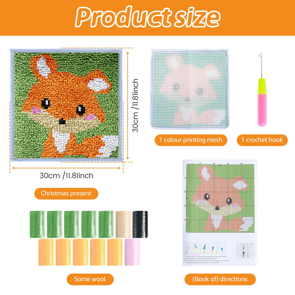 Latch Hook Kit DIY Craft Rug Fox Panda Owl