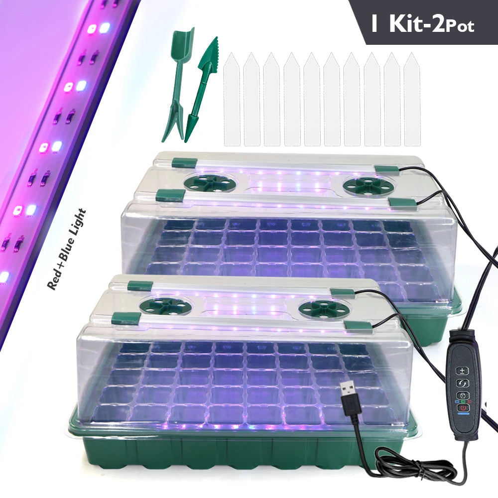 Seed Starter Tray 40/80 Cells with 2 Long Strip Grow Lights