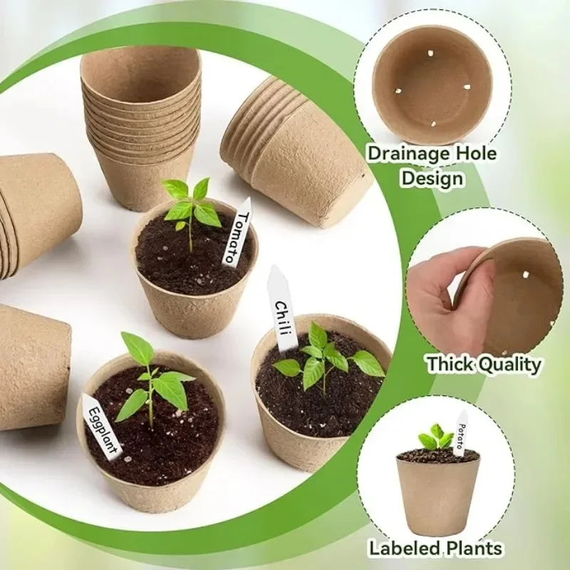3.15 Inch Biodegradable Peat Seedling Pots for Succulent Propagation Flower Germination Durable Plant Seed Trays Outdoor Use