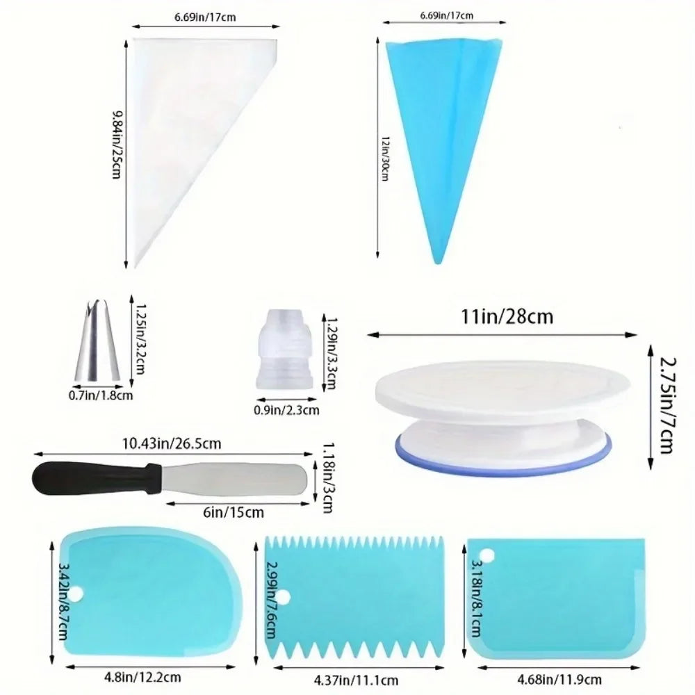 Cake Decorating Supplies Kit Tools Set Baking Accessories with Cake Turntable Pastry Piping Bag, Piping Icing Tips for Beginners