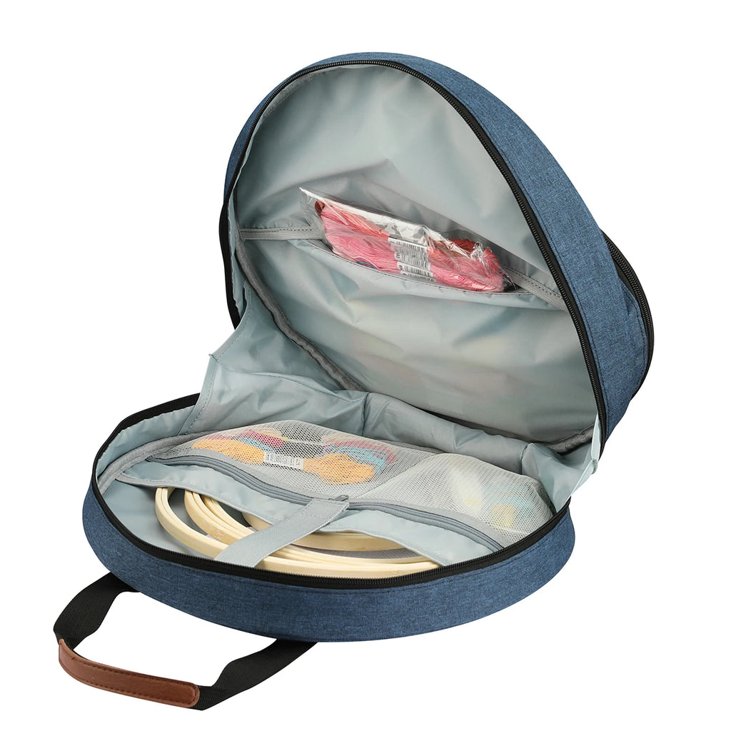 Embroidery Project Bag Embroidery Supplies Storage Carrying Tote Case with Multiple Pockets for Floss Hoops Thread Stitch Tools