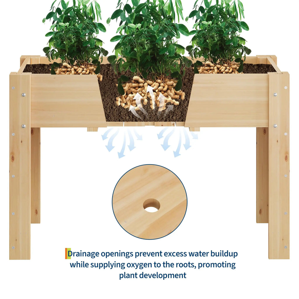 Durable Elevated Wooden Garden Bed with Legs & Hooks