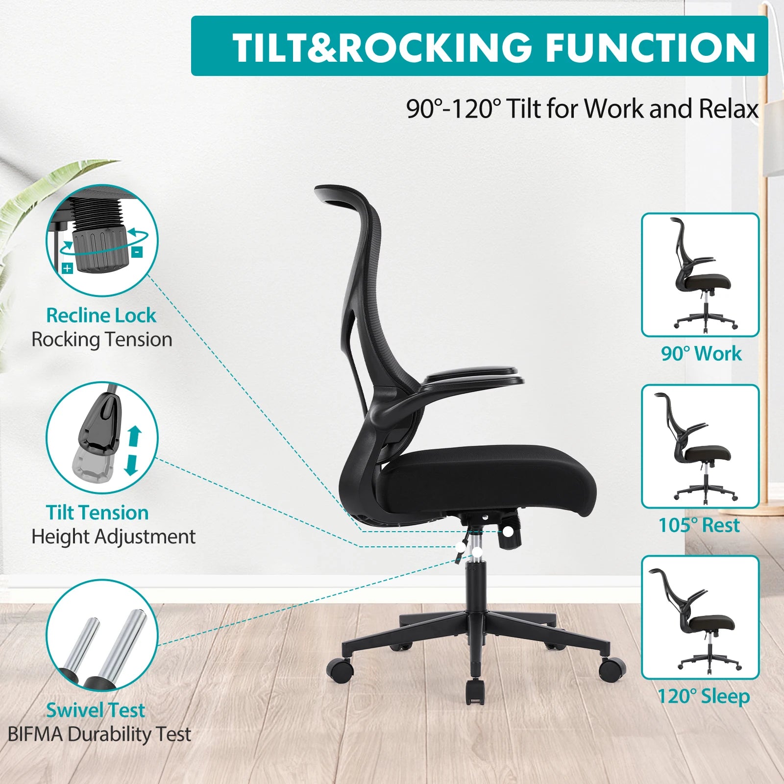 JHK Ergonomic Mesh Lumbar Support Office Desk Computer Chair High Back Swivel Rolling Gaming Chairs With Wheels And Flip-up Arms