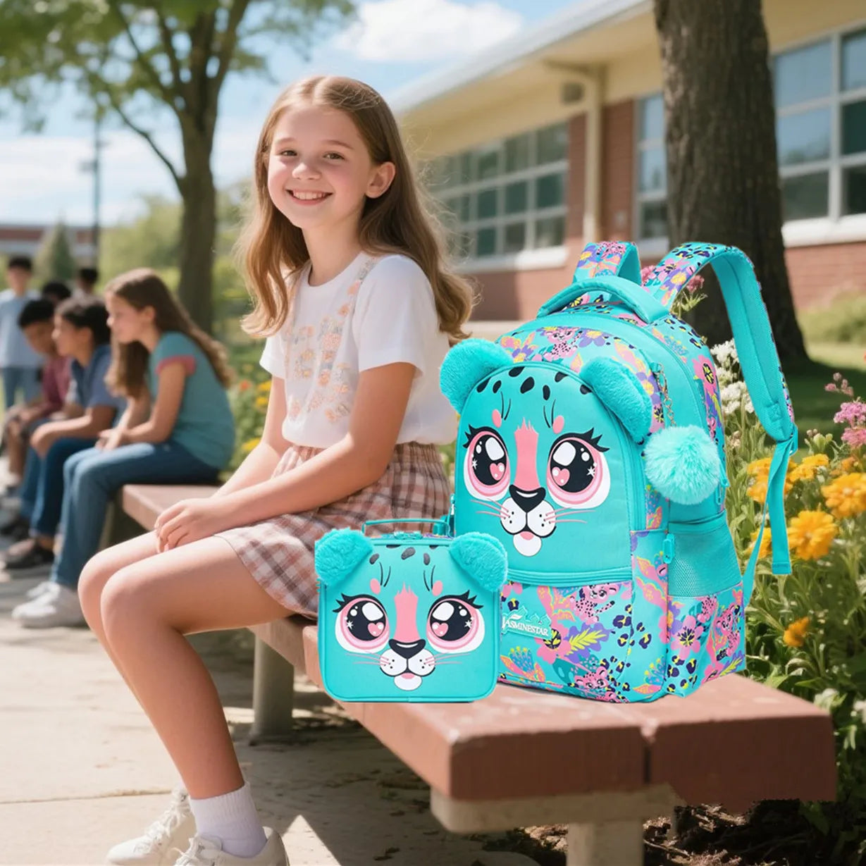 Girls School Backpack Set Multi-compartment Bookbag with Insulated Lunch Tote