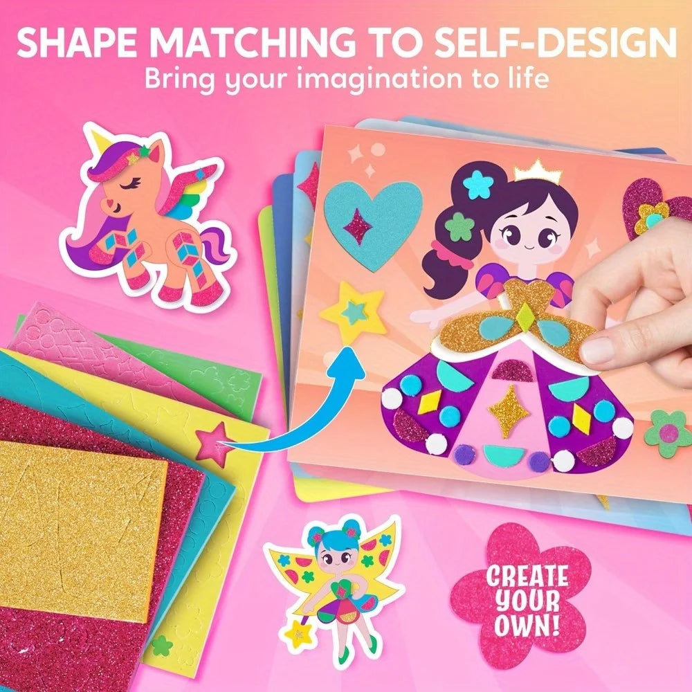 Kids Foam Art Kit EVA Foam Stickers with 6 Art Board and 800+ Stickers DIY Arts Crafts