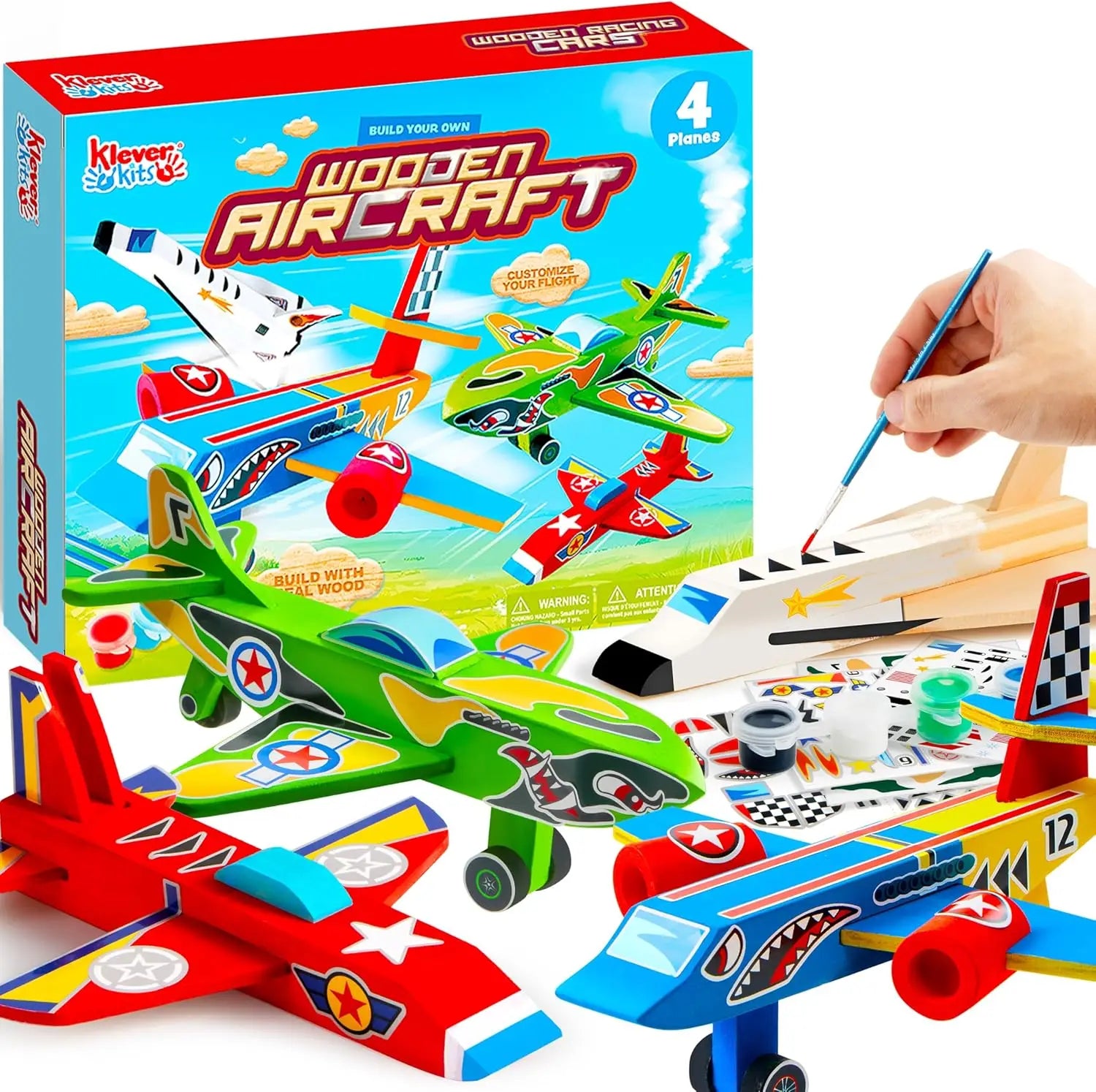 DIY Wooden Aircrafts 4PCS-Build & Paint Your Own Wooden Airplane Craft Kit
