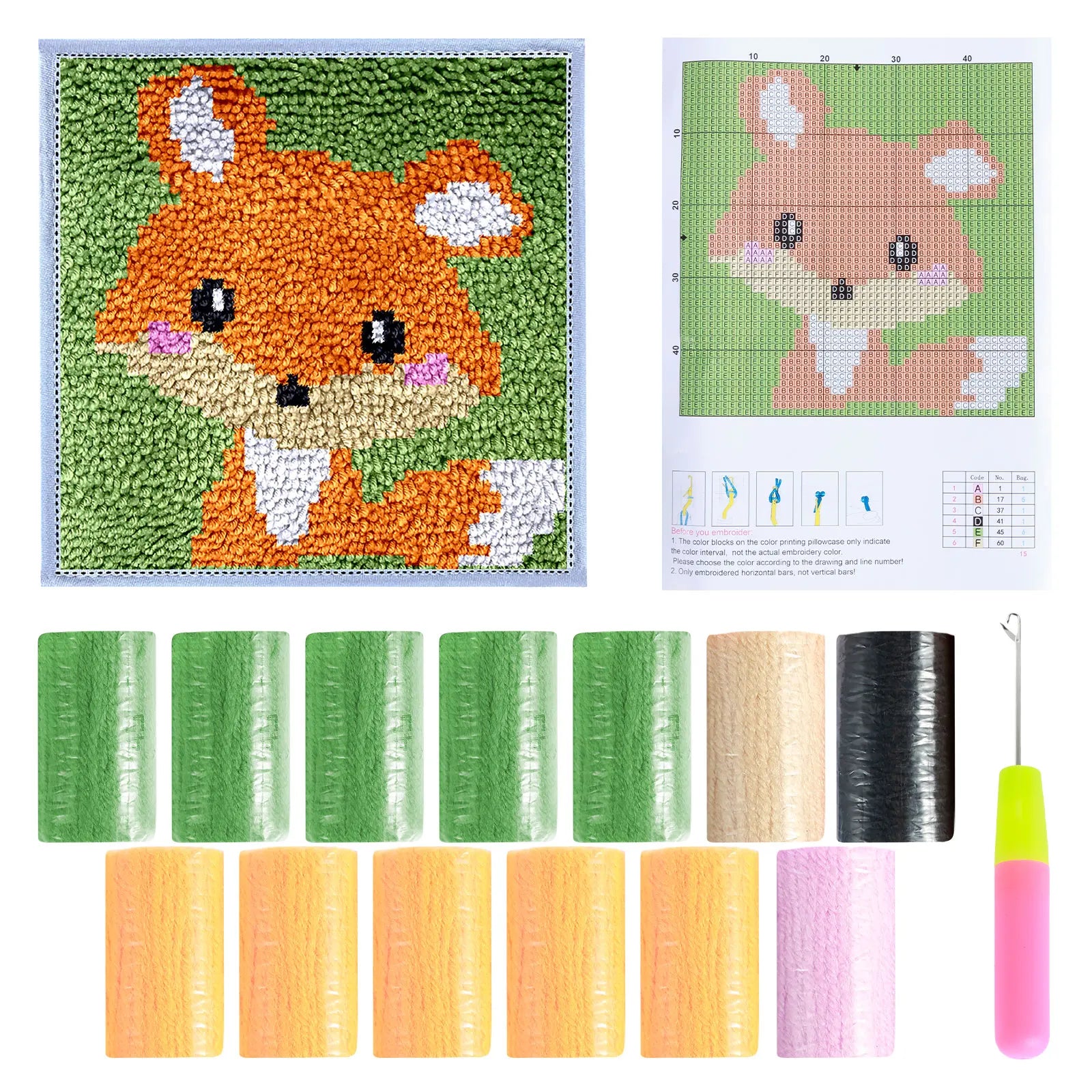 Latch Hook Kit DIY Craft Rug Fox Panda Owl