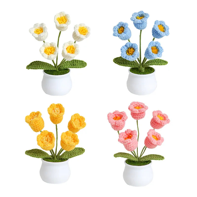 3 PCS Potted Flower Plants Crochet Kit with Step-by-Step Video Potted Plant with Sewing Crocheting Set DIY Craft Gift