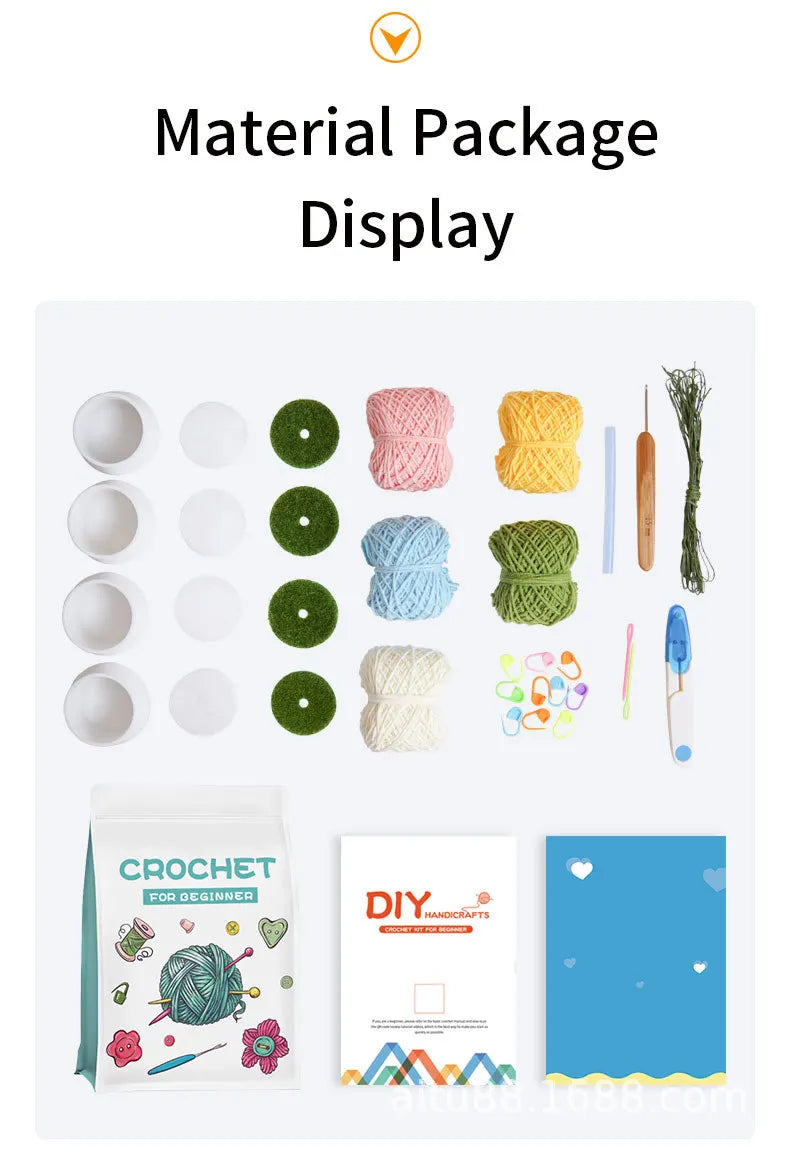 3 PCS Potted Flower Plants Crochet Kit with Step-by-Step Video Potted Plant with Sewing Crocheting Set DIY Craft Gift