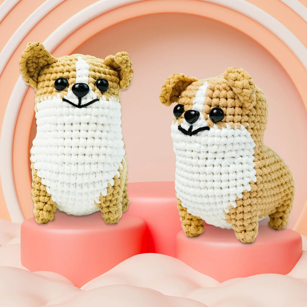 Corgi Dog Starters Crochet Kit, Crocheting Kitting for Adults, Kids, DIY Craft Gifts with Crochets Yarns Hook Step-by-Step Video