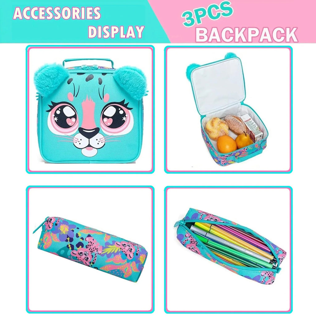 Girls School Backpack Set Multi-compartment Bookbag with Insulated Lunch Tote