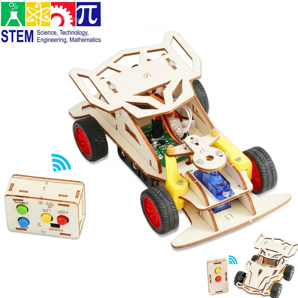 DIY Wooden Remote Control Car Mini Four-Wheel Drive Racing Car Science Experiment Kits