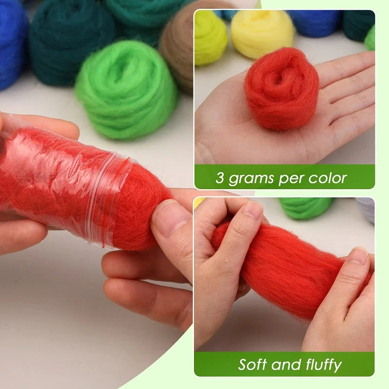 45 Colors Felt Wool Roving Needle Felting Starter Kit