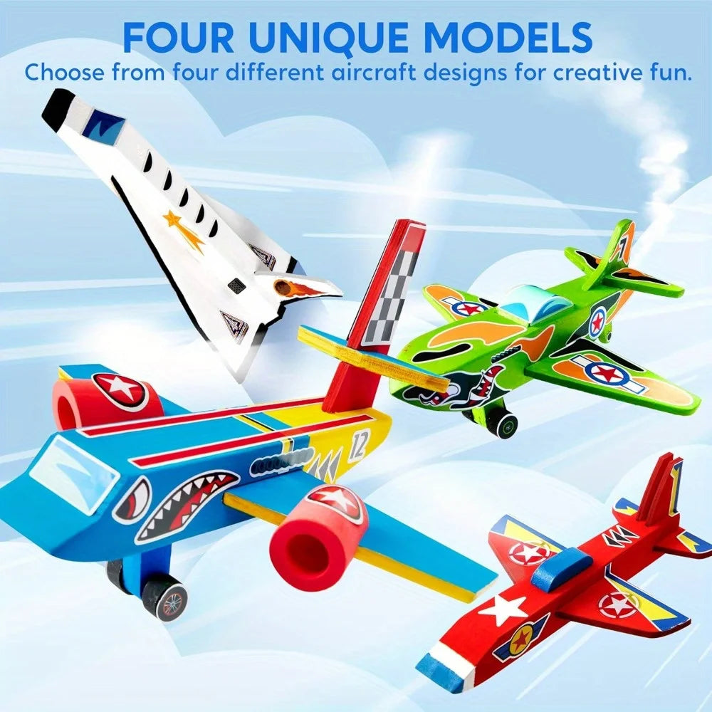 DIY Wooden Aircrafts 4PCS-Build & Paint Your Own Wooden Airplane Craft Kit