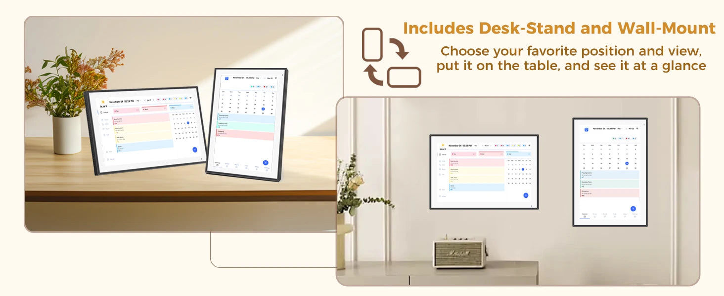 10.1 inch Digital Calendar & Chore Chart,Smart Touchscreen Interactive Display for Family Schedules, Wall & Desk Mountable