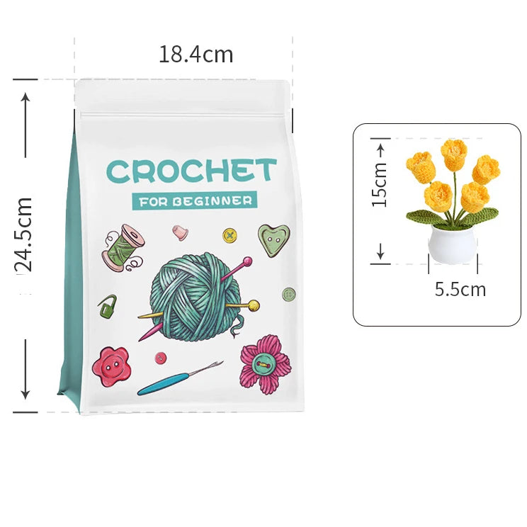 3 PCS Potted Flower Plants Crochet Kit with Step-by-Step Video Potted Plant with Sewing Crocheting Set DIY Craft Gift
