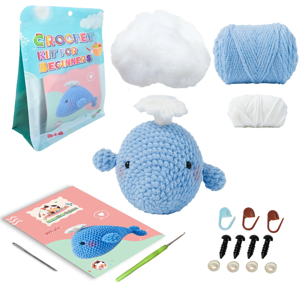Whale Crochet Kit for Beginners,DIY Craft for Adults, Great Gift for Crochet Lovers, Step by Step Videos,Birthday Gift