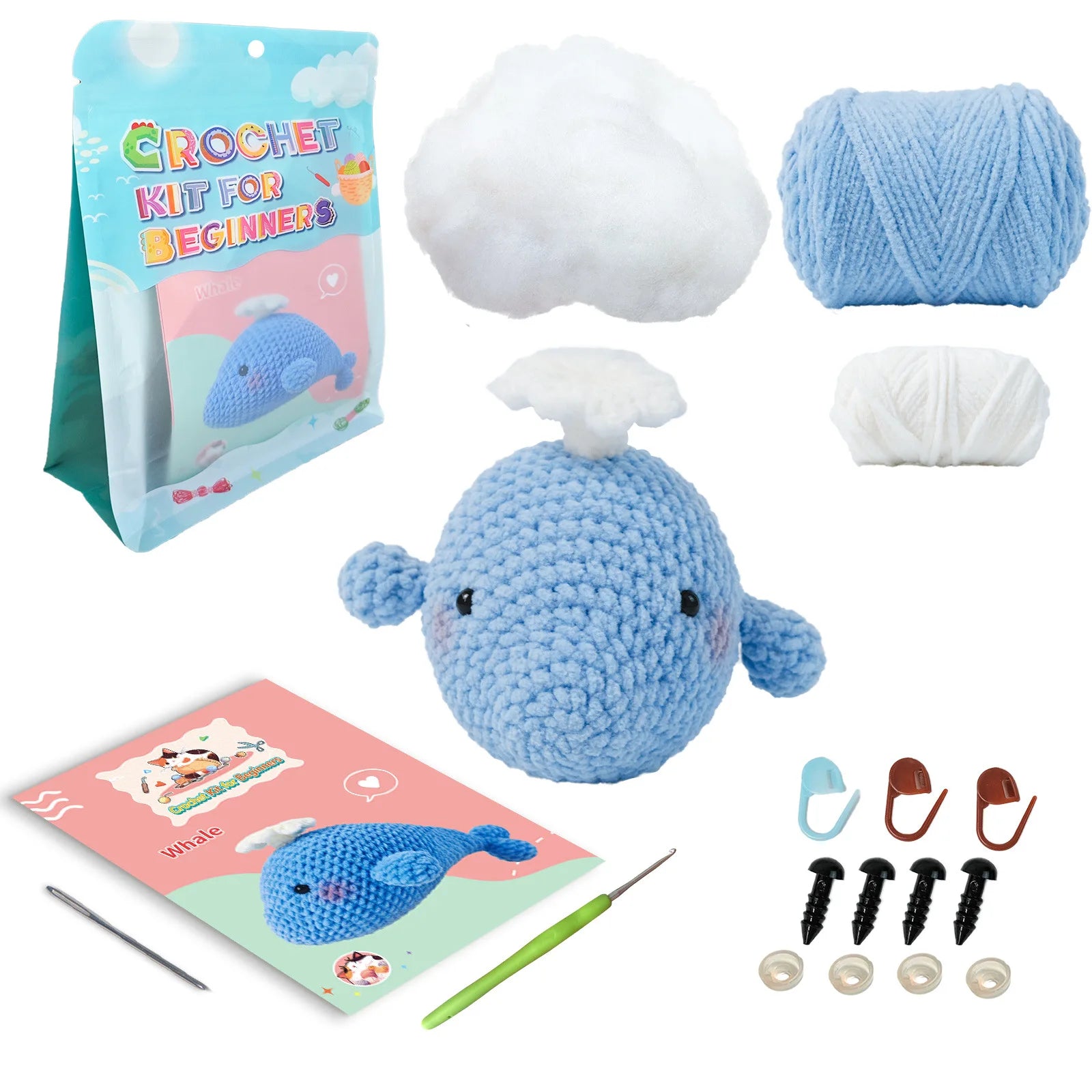 Whale Crochet Kit for Beginners,DIY Craft for Adults, Great Gift for Crochet Lovers, Step by Step Videos,Birthday Gift