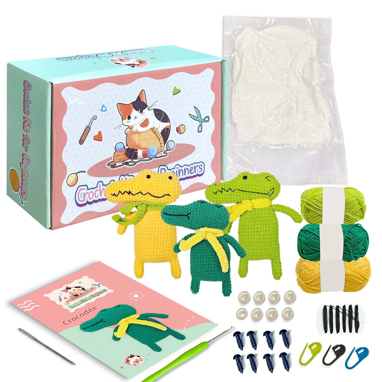 Crocodile Beginner Crochet Animal Kit Easy Yarn with Instruction Manual and Video Tutorial