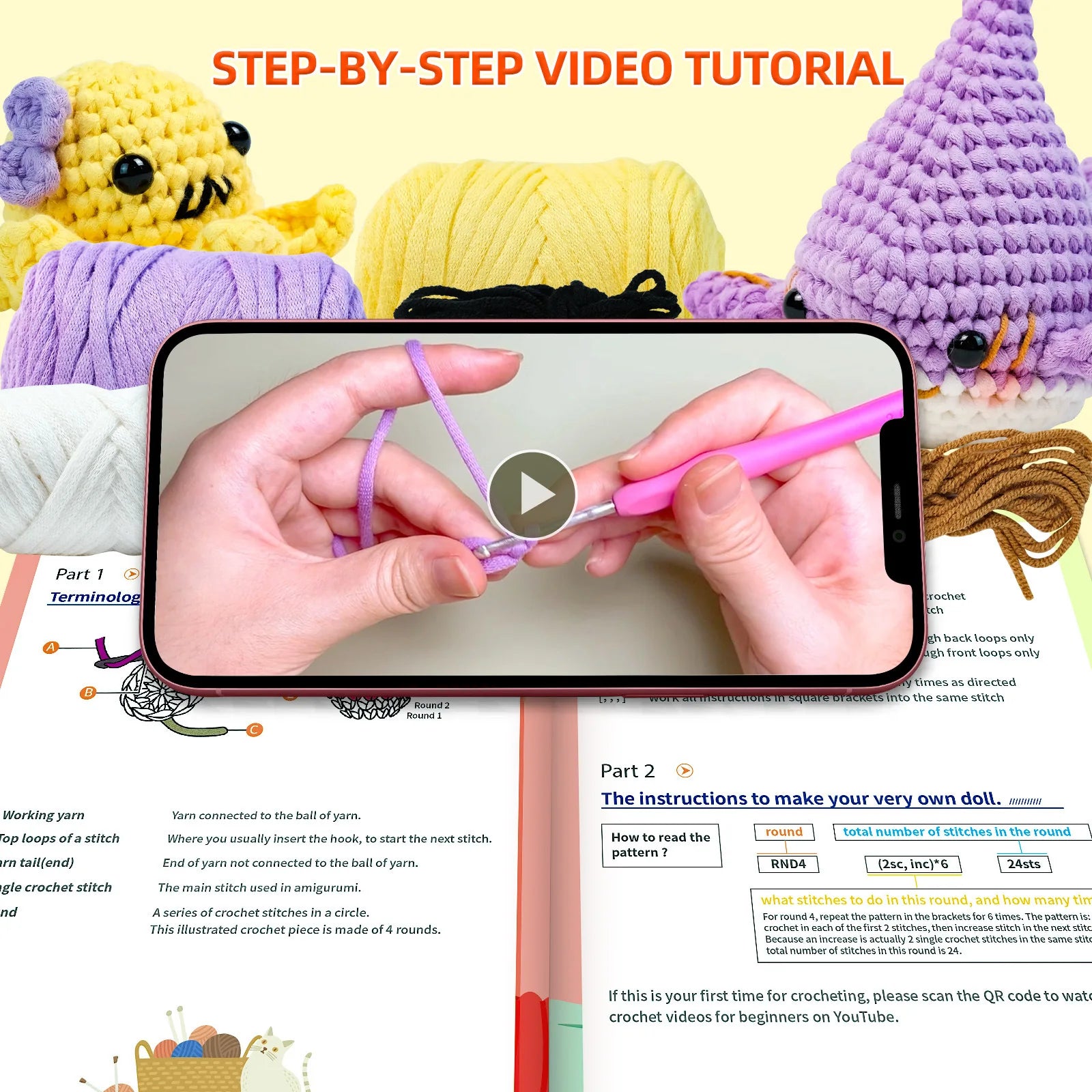 Octopus Shark Crochet Kits for Beginners Adults, Crochet Animals Set with Step-by-Step Video Tutorials, Learn To Crochet
