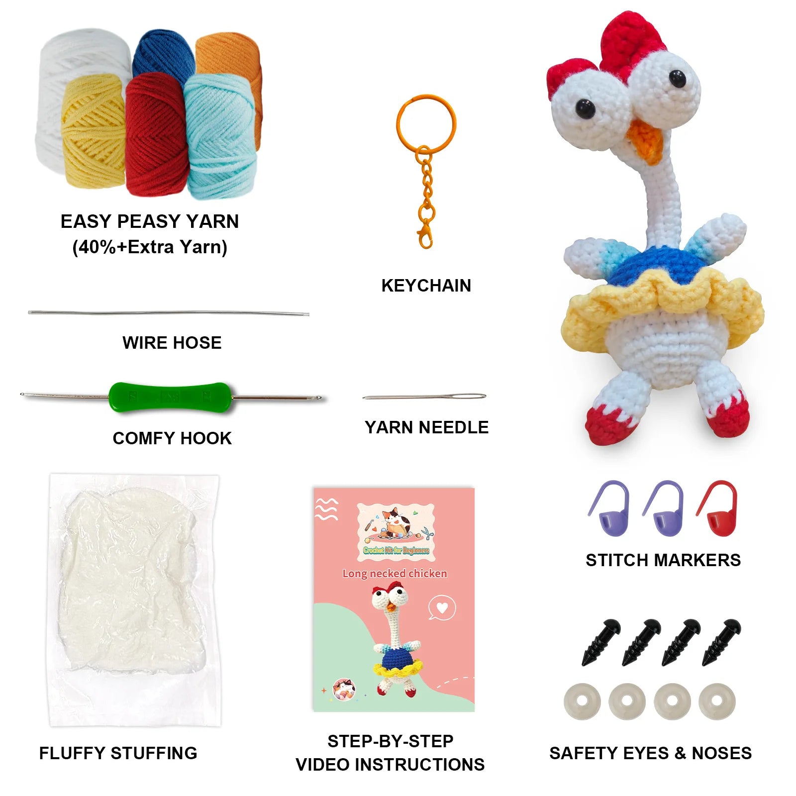 Chicken Crochet Kit for Beginners with Crochet Yarn - Beginner Crochet Kit for Adults Kids with Step-by-Step Video Tutorials