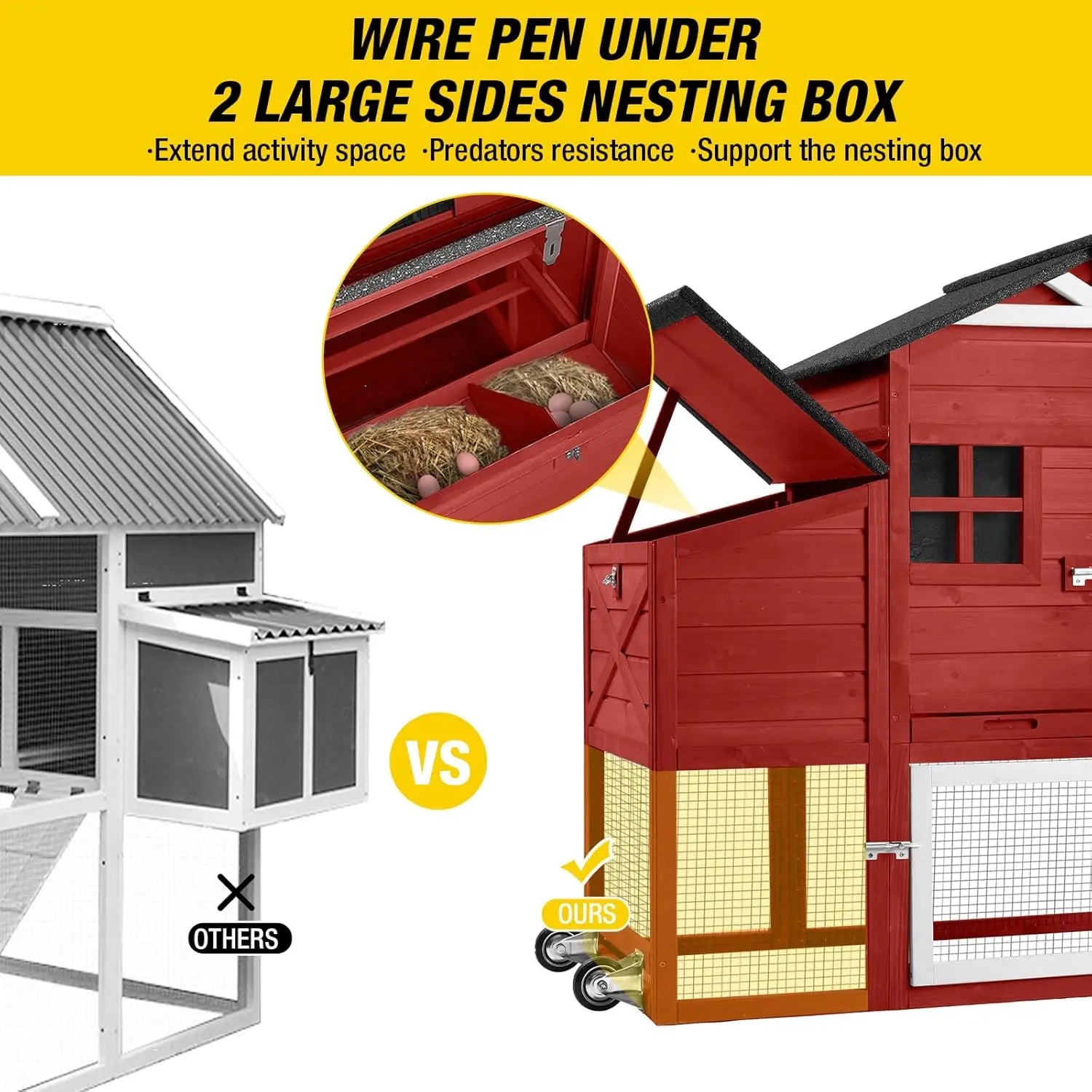 Mobile Chicken House on Wheels with Large Nesting Box