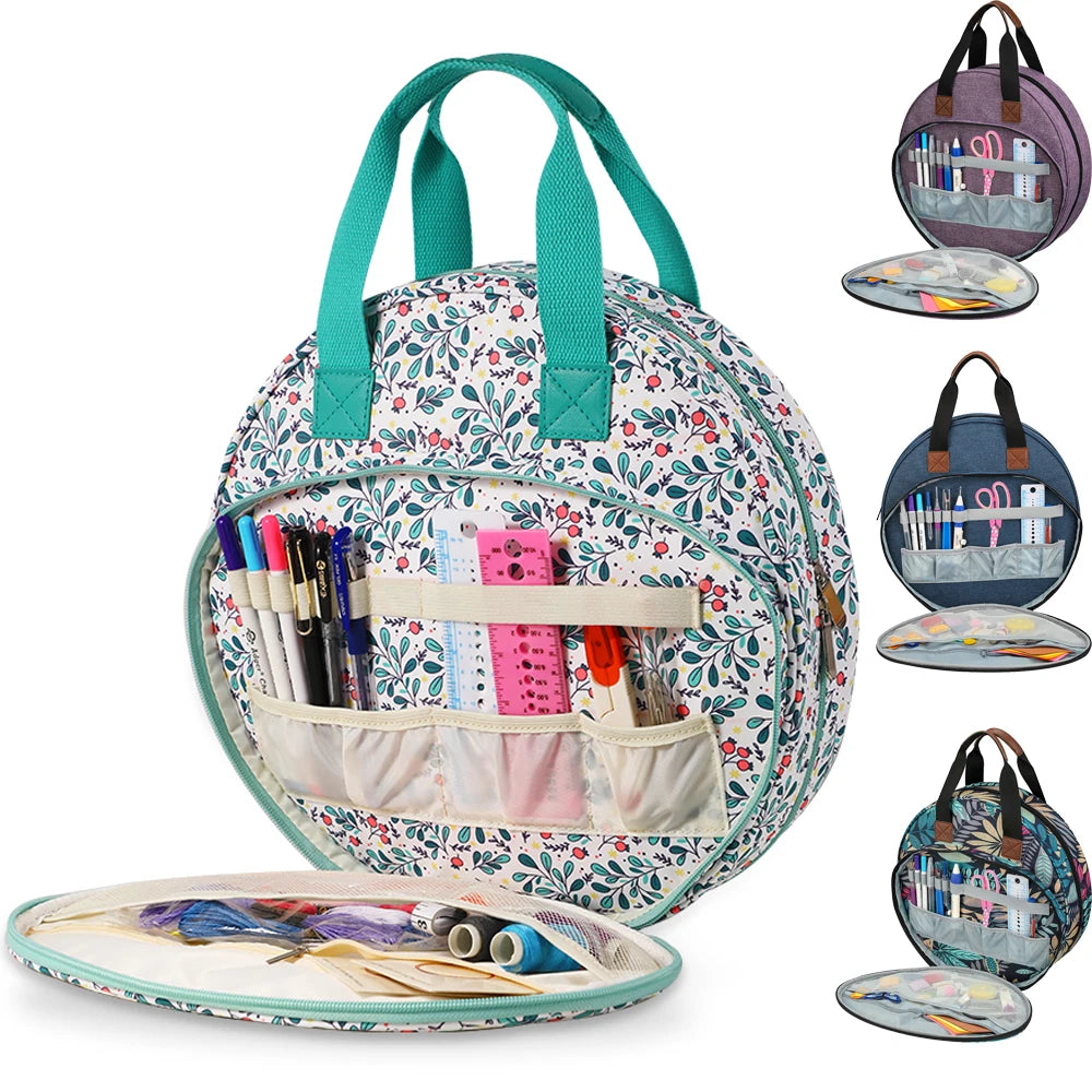 Embroidery Project Bag Embroidery Supplies Storage Carrying Tote Case with Multiple Pockets for Floss Hoops Thread Stitch Tools