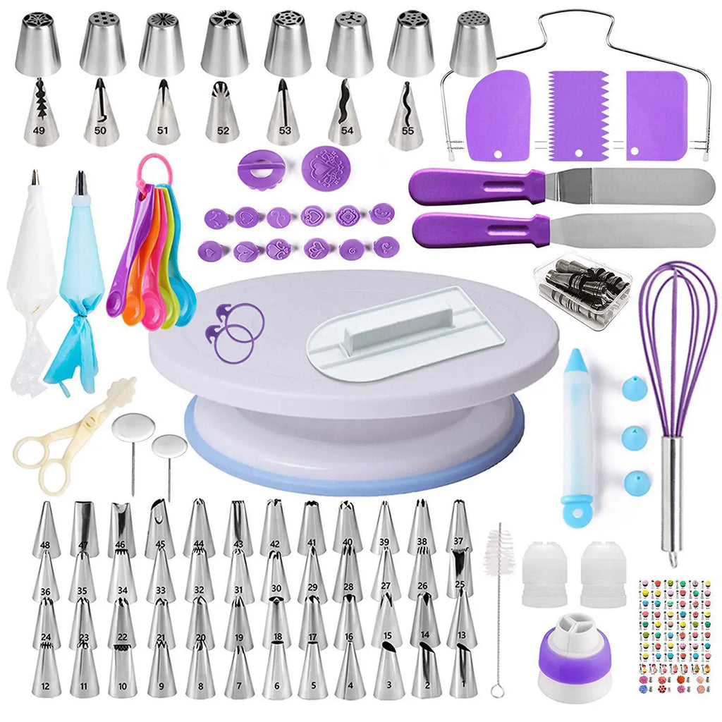 Cake Decorating Supplies Kit Tools Set Baking Accessories with Cake Turntable Pastry Piping Bag, Piping Icing Tips for Beginners