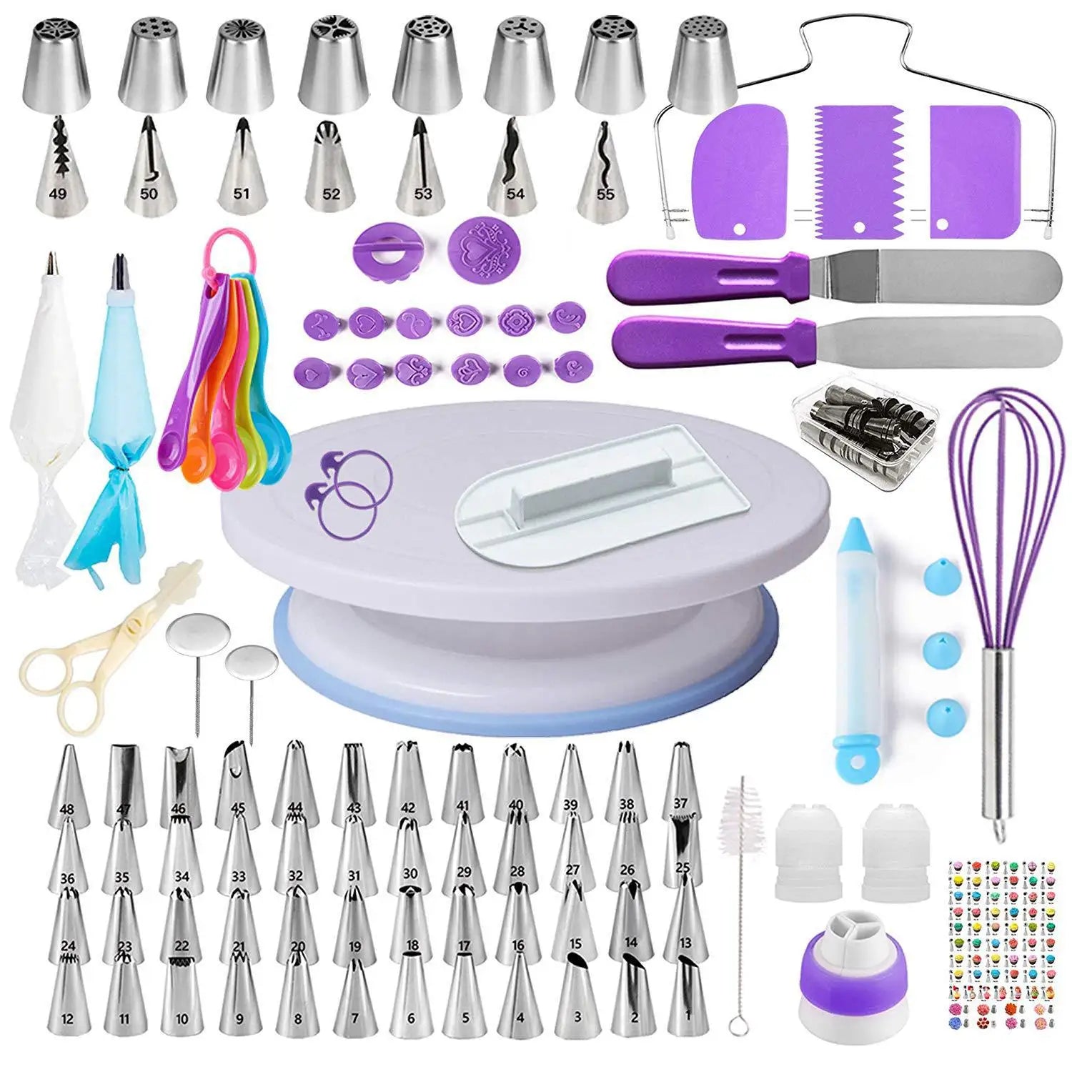 Cake Decorating Supplies Kit Tools Set Baking Accessories with Cake Turntable Pastry Piping Bag, Piping Icing Tips for Beginners