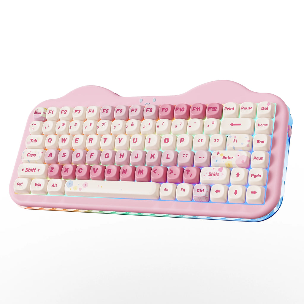 Pink Wireless Mechanical Keyboard, Cute Cake Design for Win/Mac/Gaming