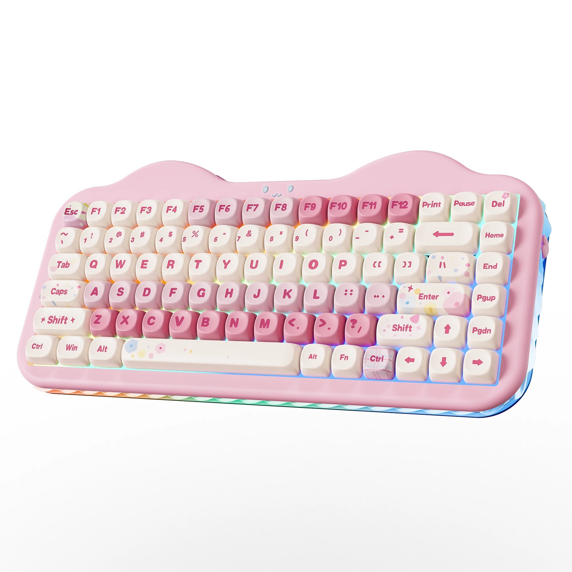 Pink Wireless Mechanical Keyboard, Cute Cake Design for Win/Mac/Gaming