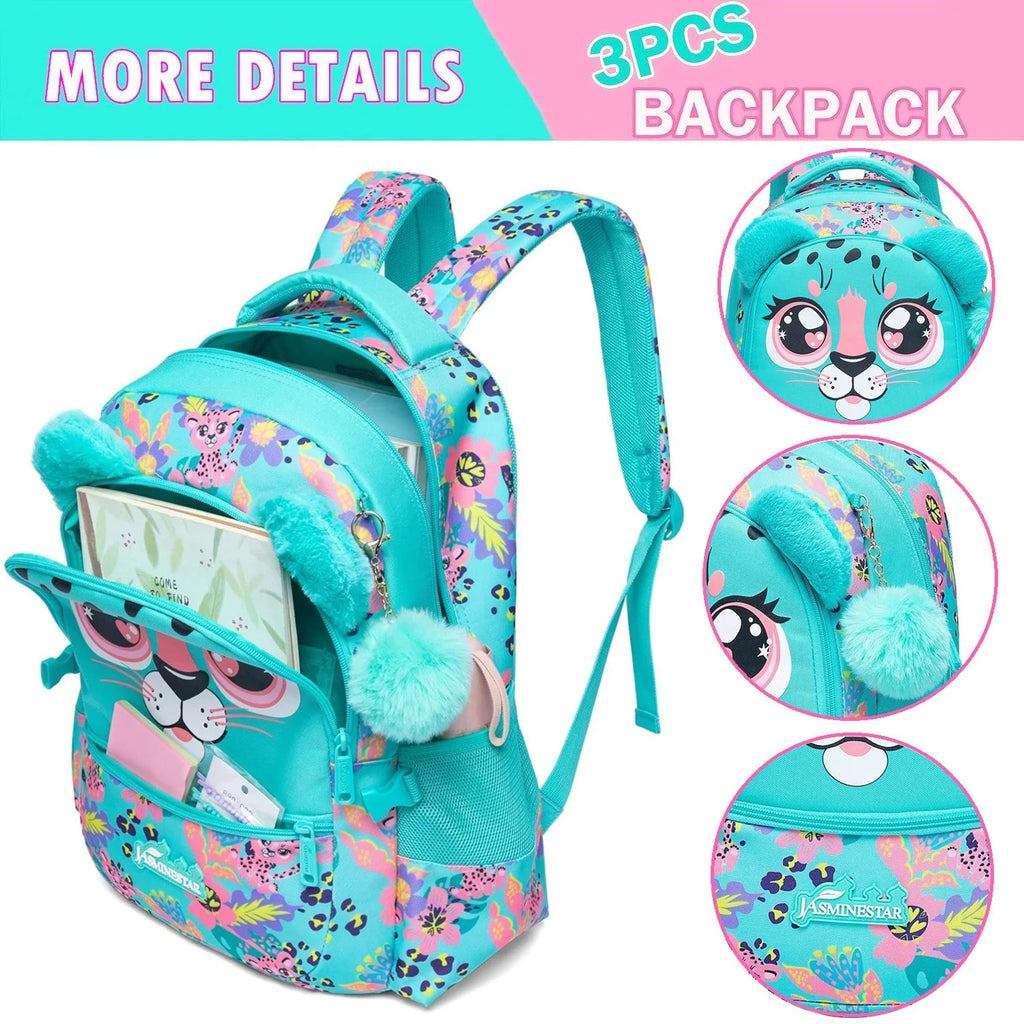 Girls School Backpack Set Multi-compartment Bookbag with Insulated Lunch Tote