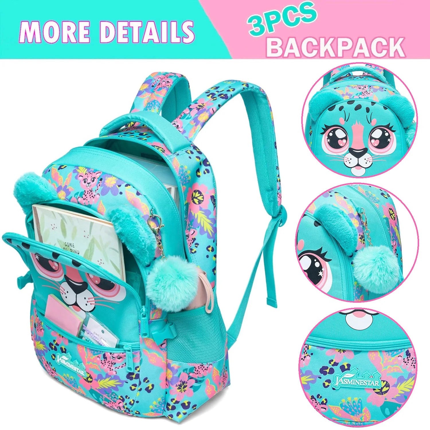 Girls School Backpack Set Multi-compartment Bookbag with Insulated Lunch Tote
