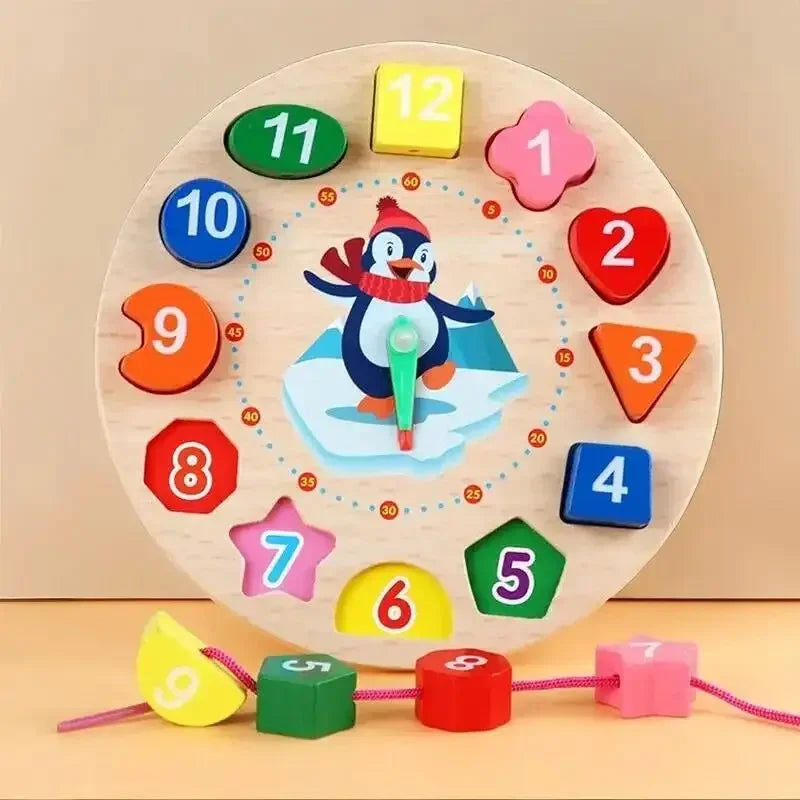 Wooden Number Blocks Puzzle Clock Montessori Education