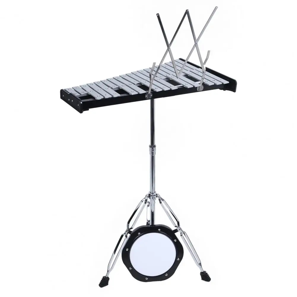 32 Notes Glockenspiel Kit, Aluminum Plate Xylophone Bell Percussion Instruments with Adjustable Height Stand, Practice Pad Malle