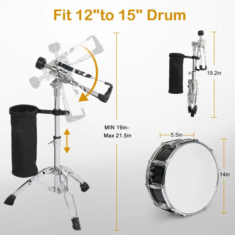 Black Snare Drum with Stand Bag Set