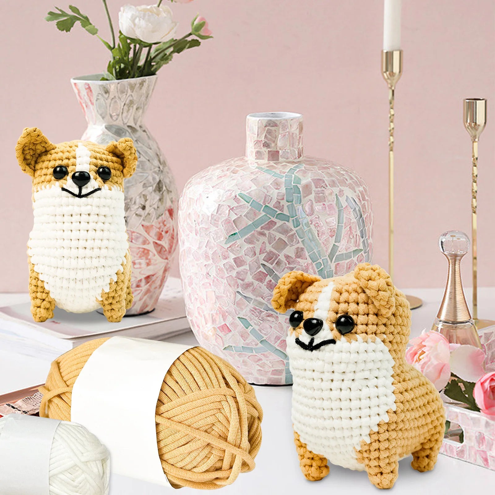 Corgi Dog Starters Crochet Kit, Crocheting Kitting for Adults, Kids, DIY Craft Gifts with Crochets Yarns Hook Step-by-Step Video