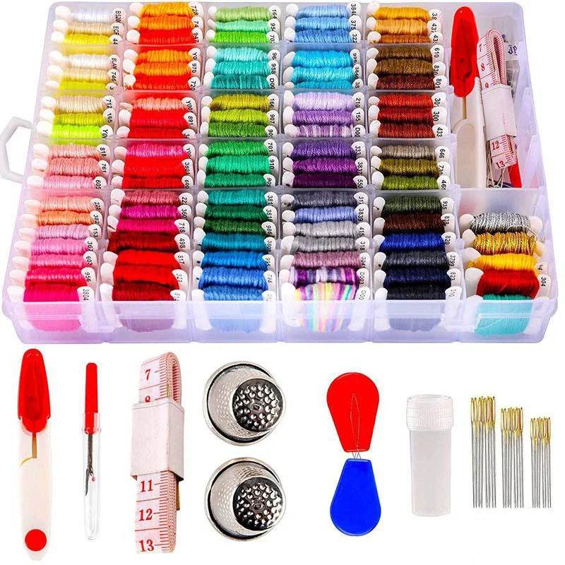 Storage Box Cross Stitch Tools Embroidery Kit Embroidery Floss Cross Stitch Threads Bracelet String Kit with Organizer