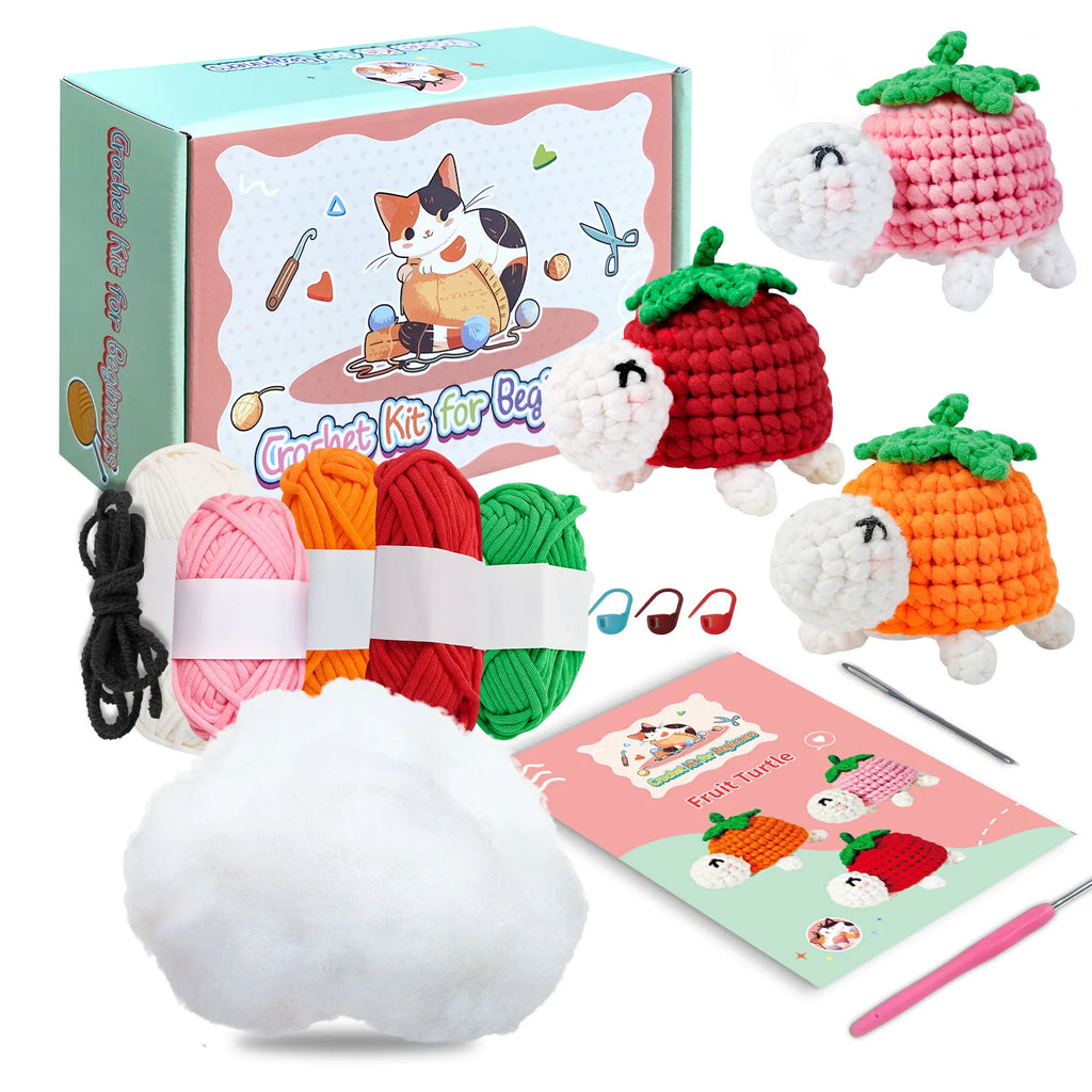 Simple 3pcs Tortoise Crochet Kit with Yarn Tool Step-by-Step Video Tutorials for Adults & Kids DIY Handmade Crochet Gift Set
