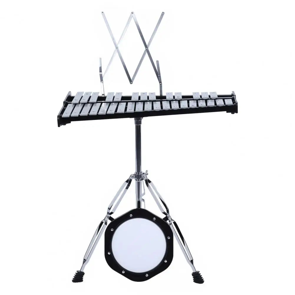 32 Notes Glockenspiel Kit, Aluminum Plate Xylophone Bell Percussion Instruments with Adjustable Height Stand, Practice Pad Malle